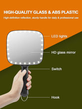 OWBIA Lighted LED Handheld Mirror with Point Light, Battery-Operated Portable Makeup Mirror, Black